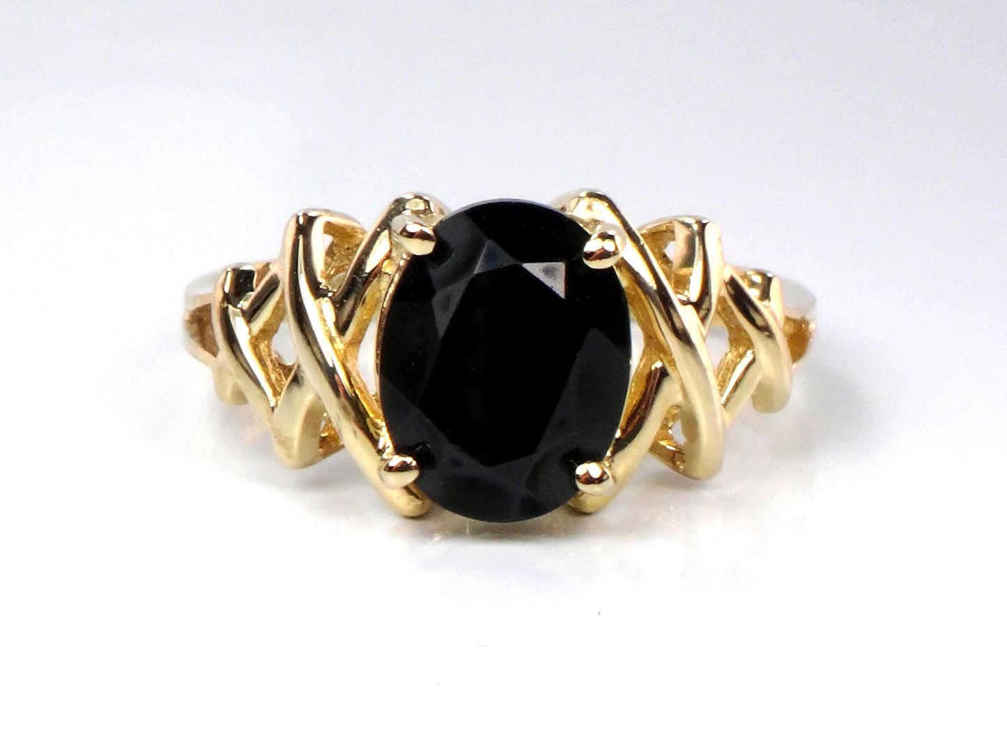 Vintage 10k Yellow Gold Oval Cut Black Onyx Ring, Size 6.75-BelmarJewelers