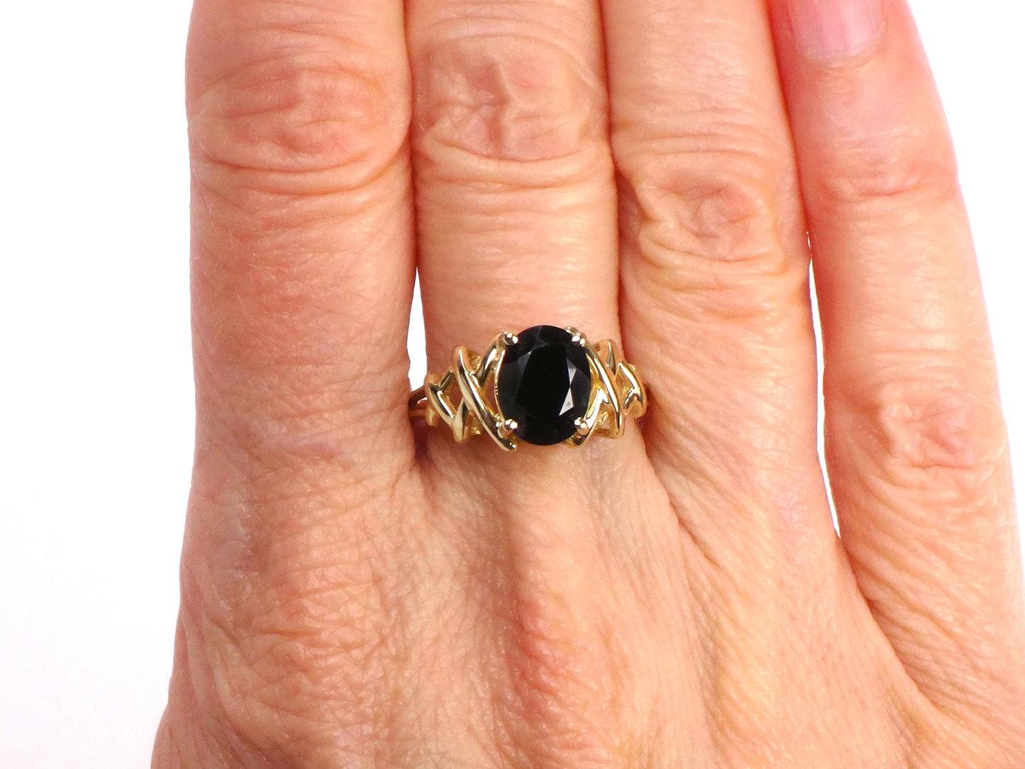 Vintage 10k Yellow Gold Oval Cut Black Onyx Ring, Size 6.75-BelmarJewelers