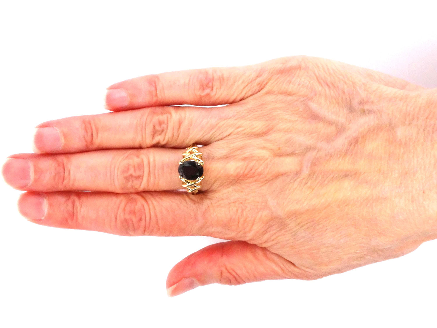 Vintage 10k Yellow Gold Oval Cut Black Onyx Ring, Size 6.75-BelmarJewelers