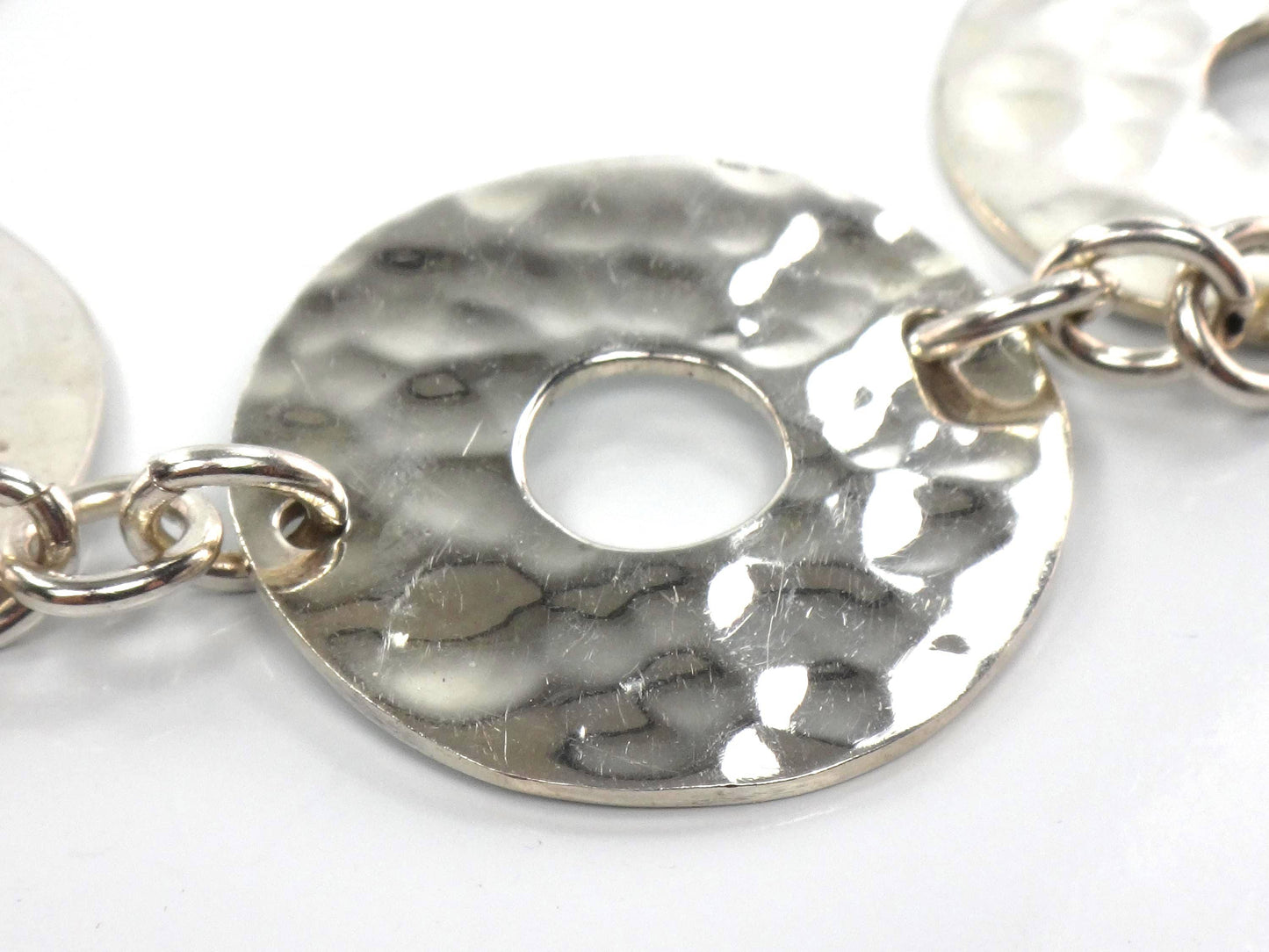 Vintage Hammered Discs Sterling Silver Bracelet: Mexico, 7 3/8"