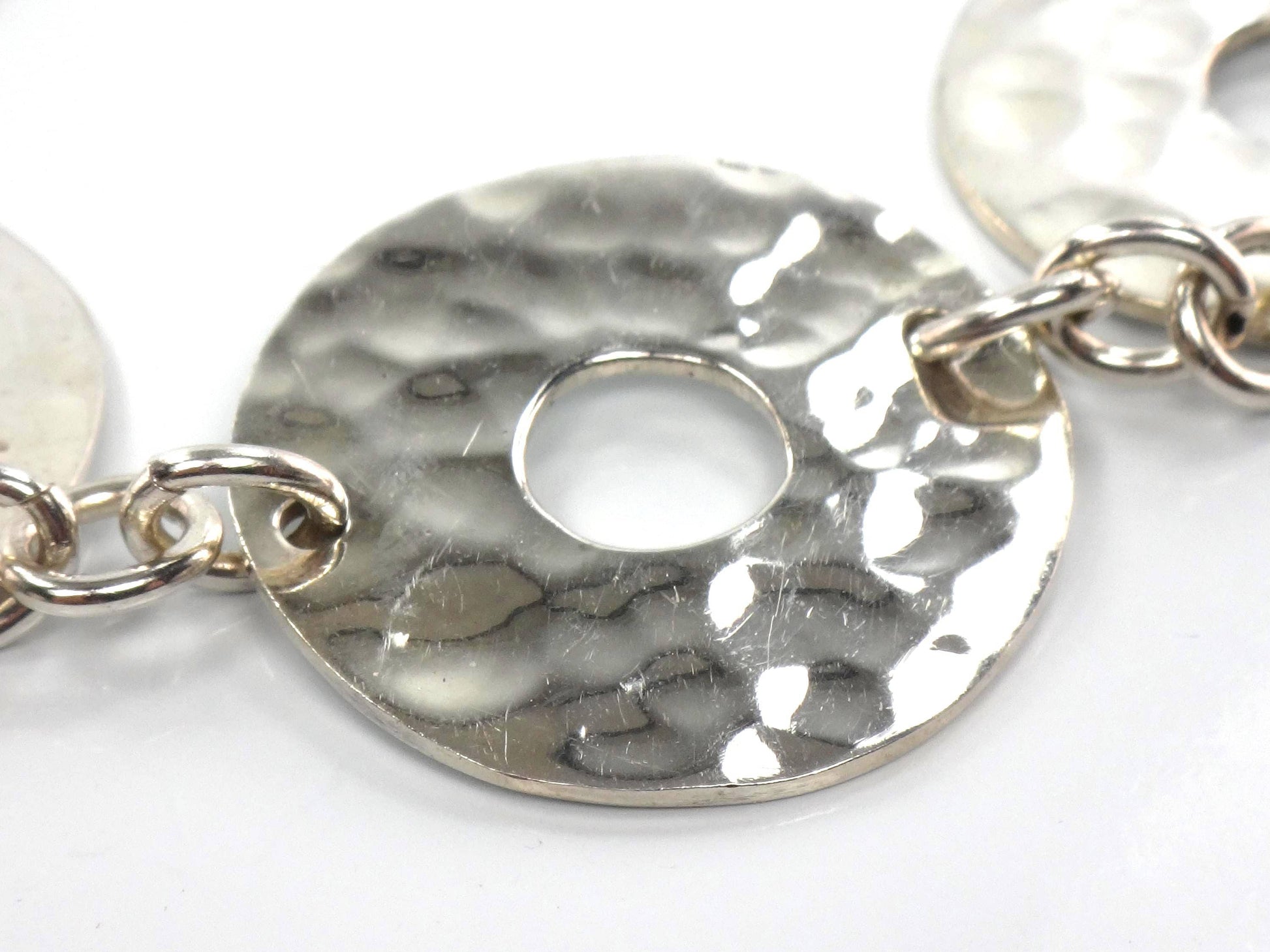 Vintage Hammered Discs Sterling Silver Bracelet: Mexico, 7 3/8"