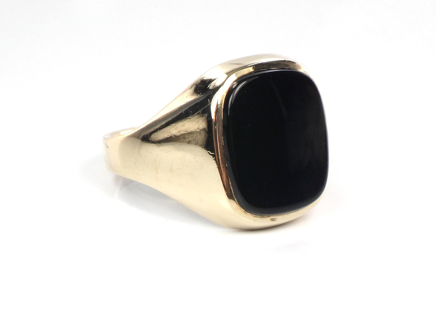 Vintage Men's 9k Yellow Gold Onyx Ring: London Hallmarks, Circa 1935, Size 11.25