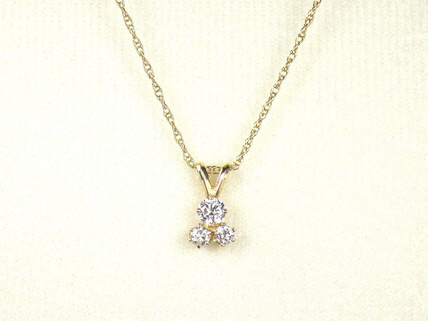Vintage 14k Yellow Gold Three Diamond Necklace: Approximately .40 Carat TDW 16"