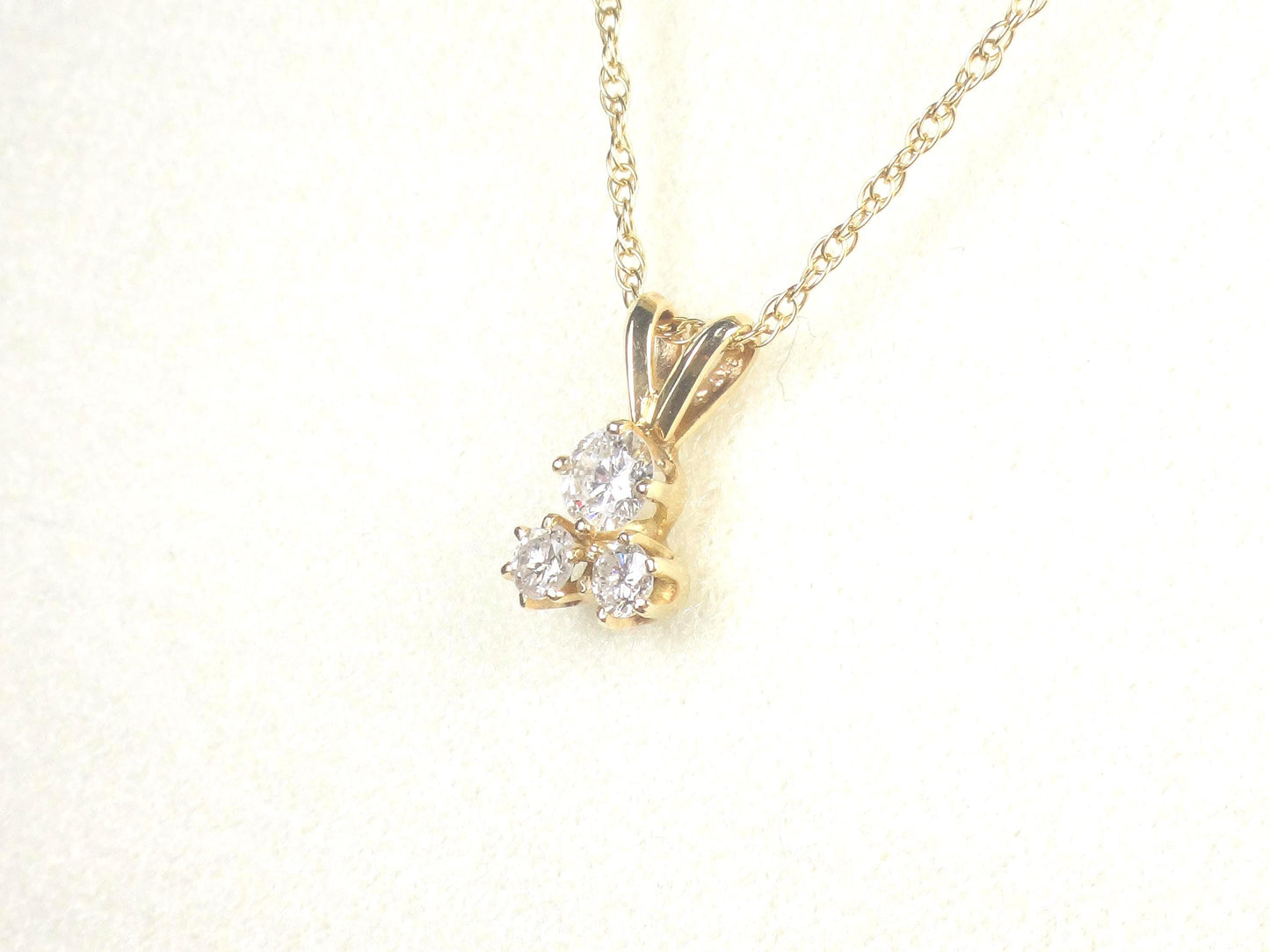 Vintage 14k Yellow Gold Three Diamond Necklace: Approximately .40 Carat TDW 16"