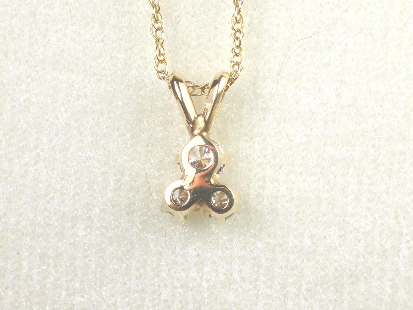 Vintage 14k Yellow Gold Three Diamond Necklace: Approximately .40 Carat TDW 16"