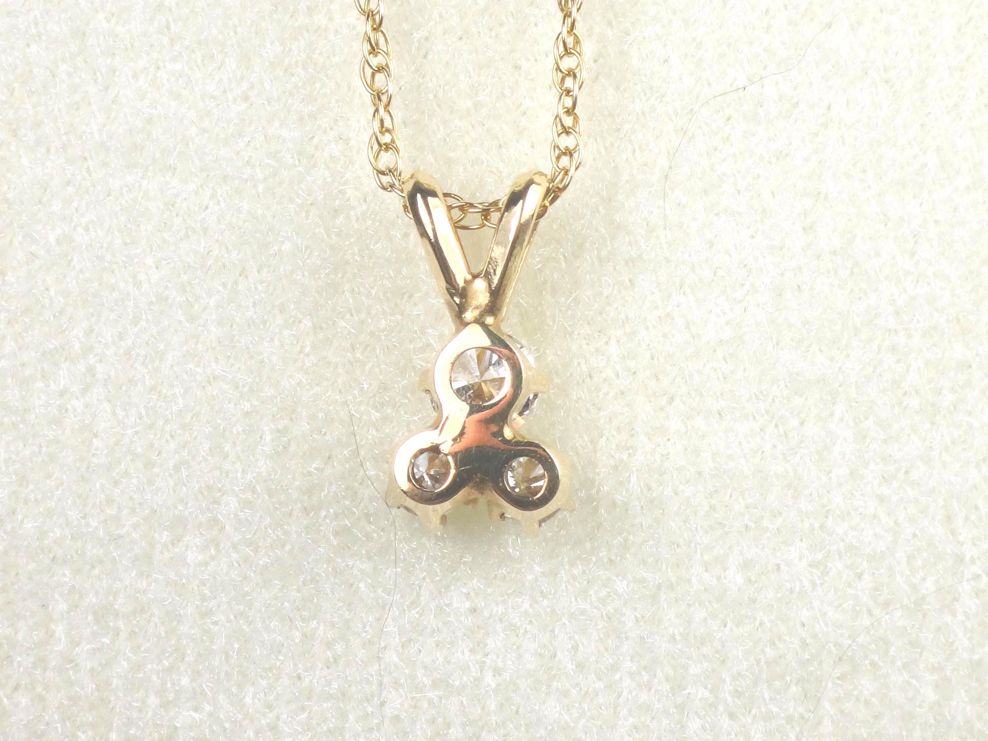 Vintage 14k Yellow Gold Three Diamond Necklace: Approximately .40 Carat TDW 16"