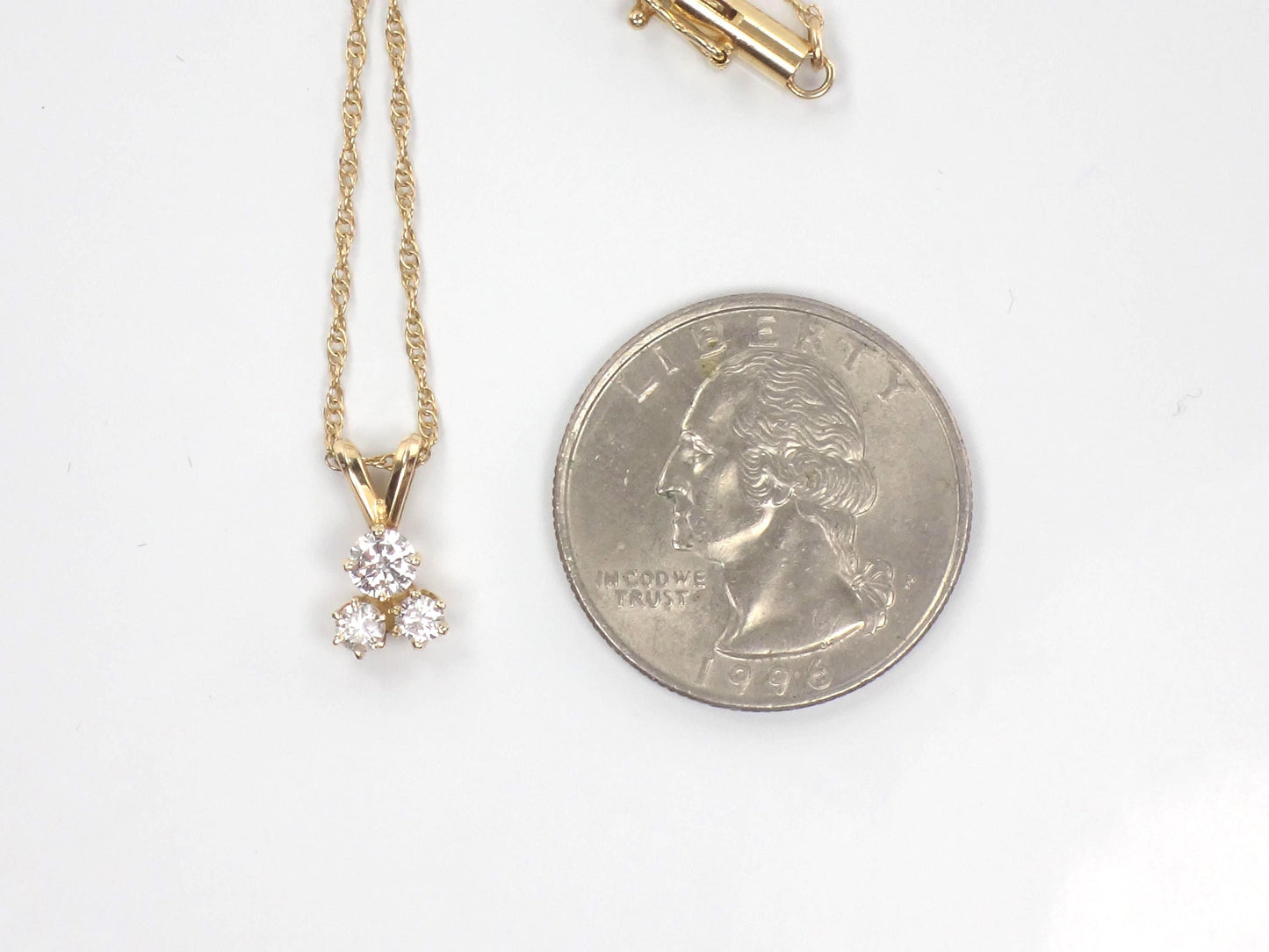 Vintage 14k Yellow Gold Three Diamond Necklace: Approximately .40 Carat TDW 16"