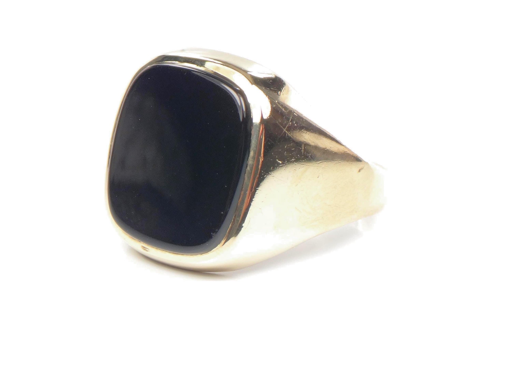 Vintage Men's 9k Yellow Gold Onyx Ring: London Hallmarks, Circa 1935, Size 11.25