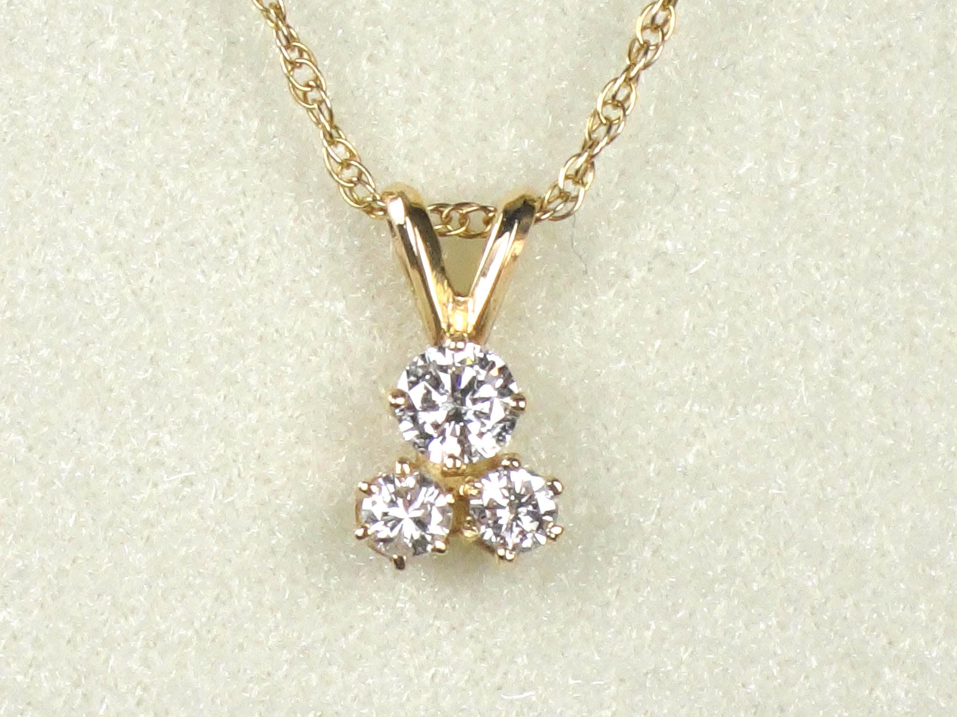 Vintage 14k Yellow Gold Three Diamond Necklace: Approximately .40 Carat TDW 16"