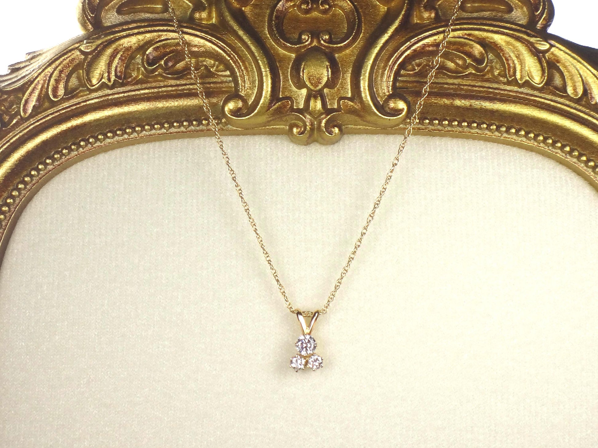 Vintage 14k Yellow Gold Three Diamond Necklace: Approximately .40 Carat TDW 16"
