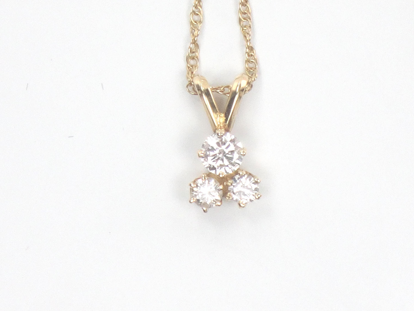 Vintage 14k Yellow Gold Three Diamond Necklace: Approximately .40 Carat TDW 16"
