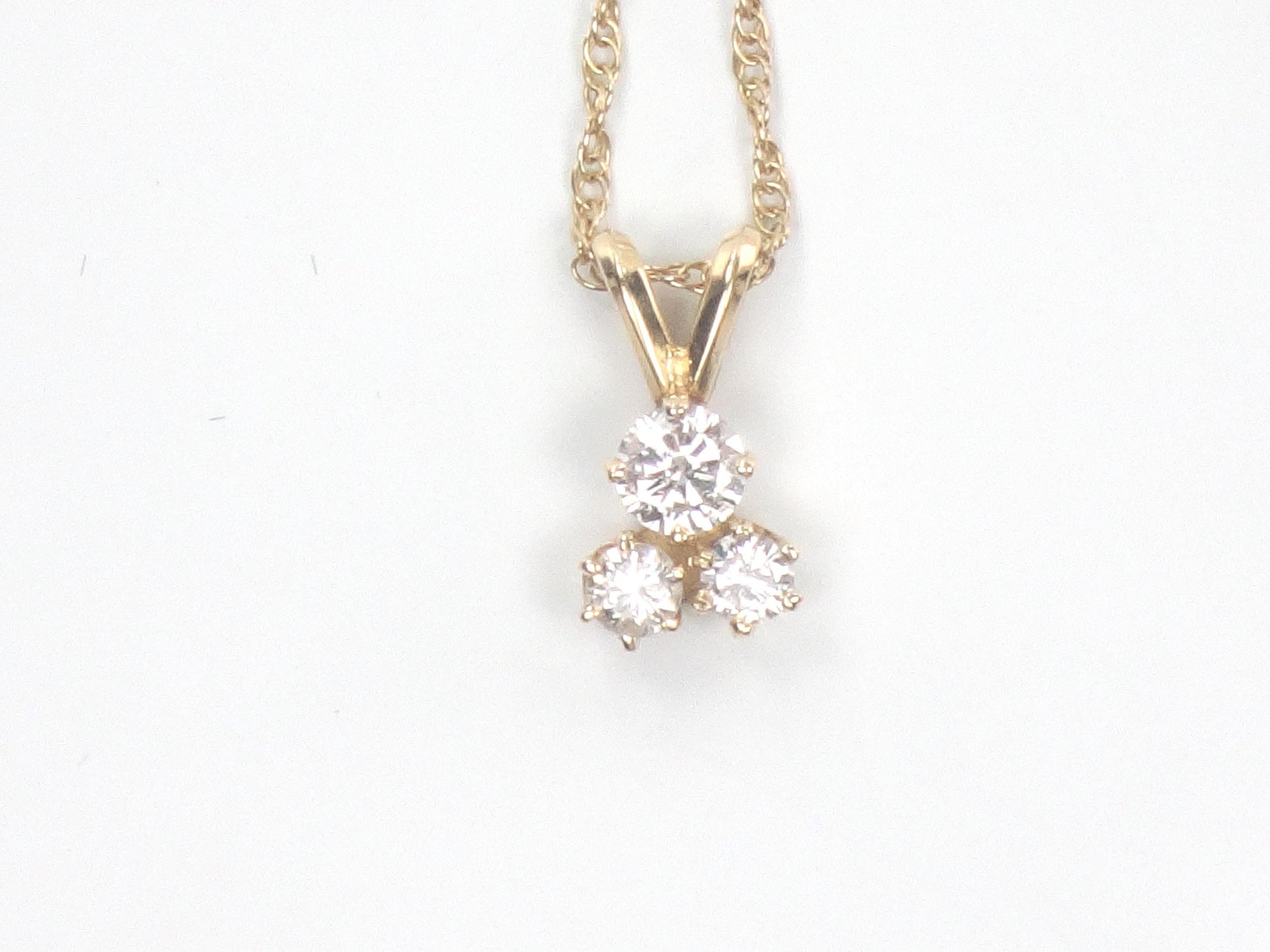 Vintage 14k Yellow Gold Three Diamond Necklace: Approximately .40 Carat TDW 16"