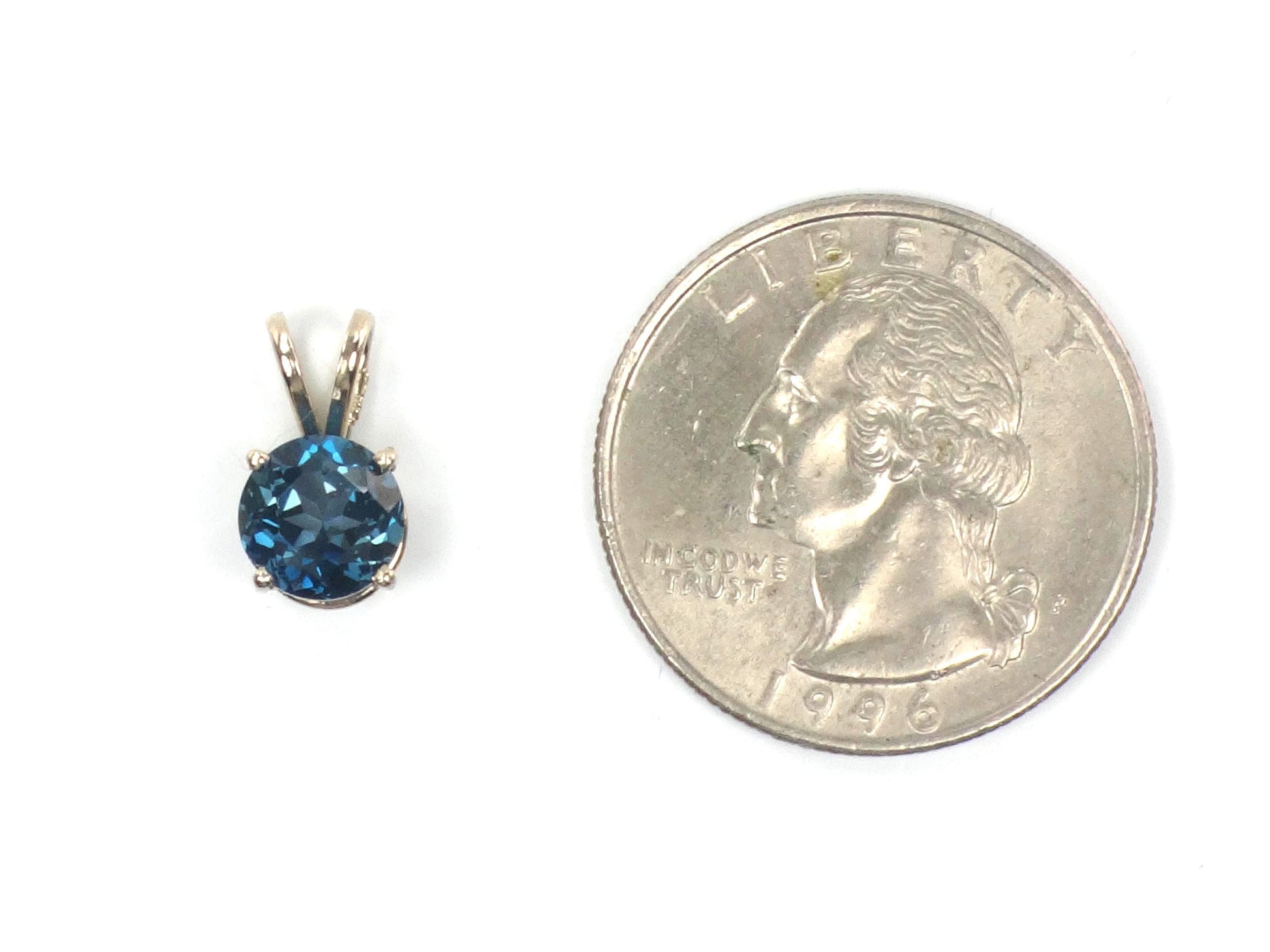 Vintage 14k Yellow Gold Round London Blue Topaz Pendant, 7 MM December Birthstone