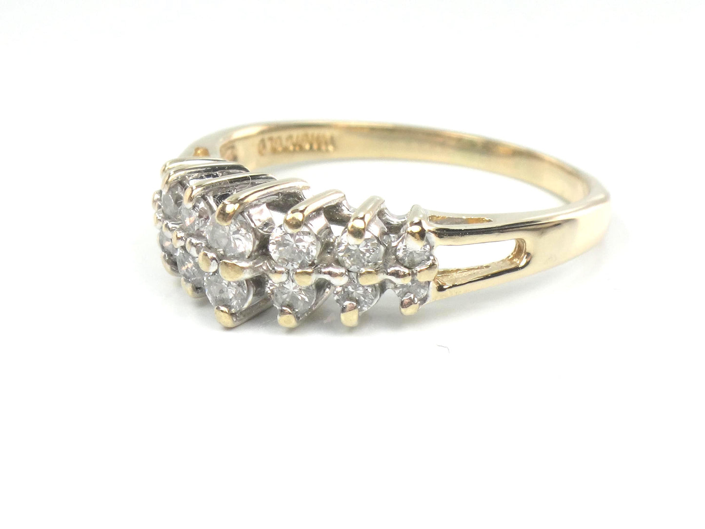 Vintage 14k Yellow Gold Two Row Diamond Ring: .25 Carats TDW, Size 8