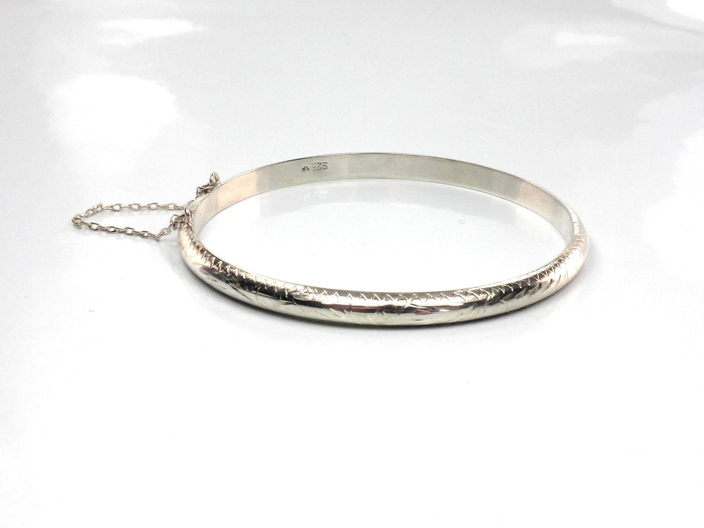 Vintage Thin Sterling Silver Bangle Bracelet with Engraving - Hinged Style
