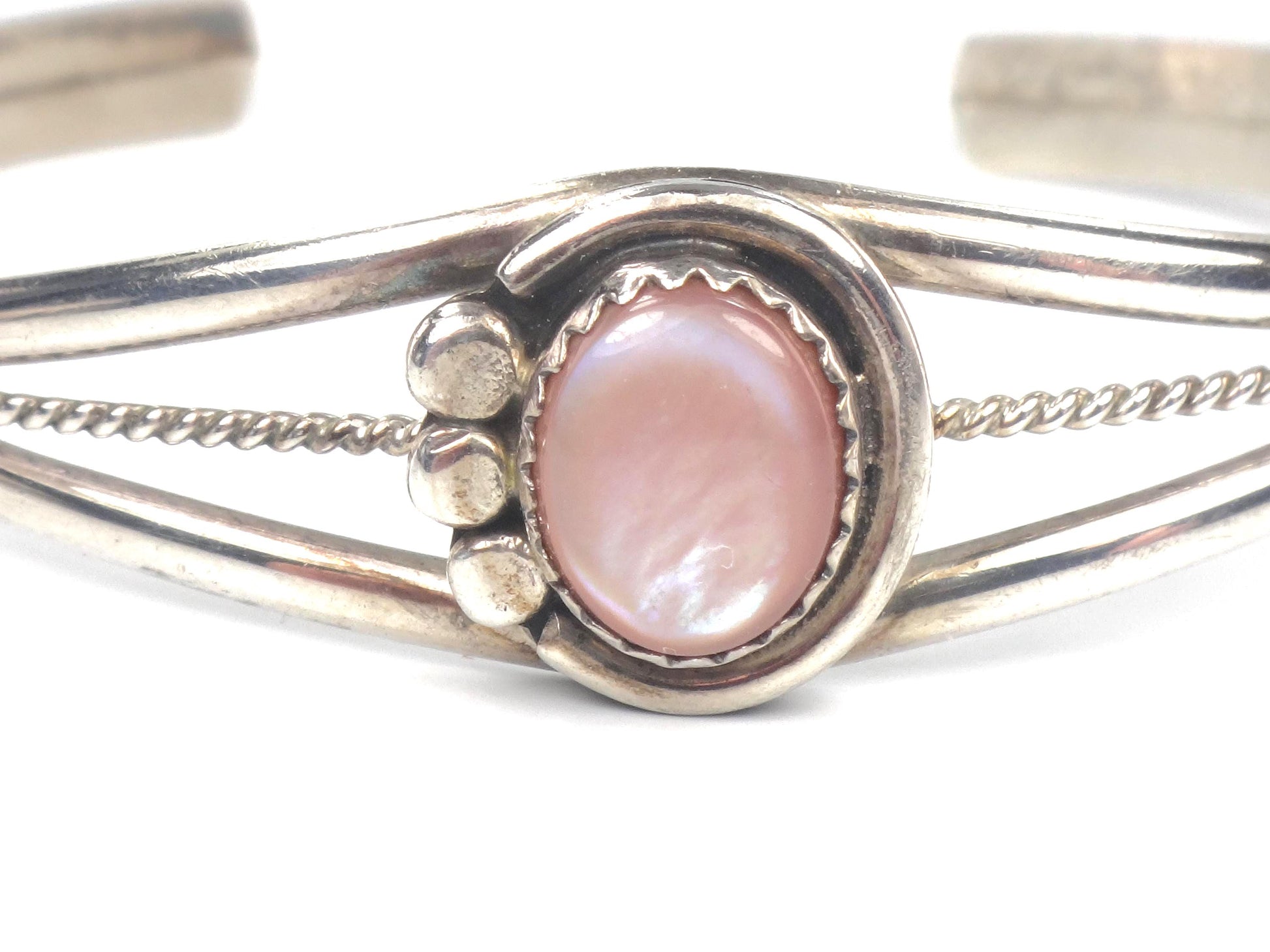 Vintage Small Sterling Silver Pink Mother of Pearl Cuff Bracelet