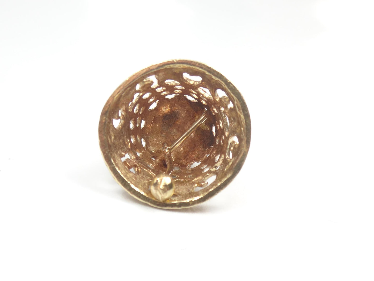 Vintage 14k Yellow Gold Bell Pendant: 3D Moveable Filigree Charm