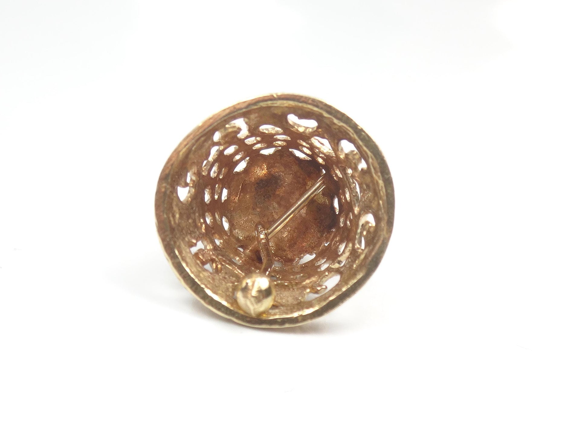 Vintage 14k Yellow Gold Bell Pendant: 3D Moveable Filigree Charm