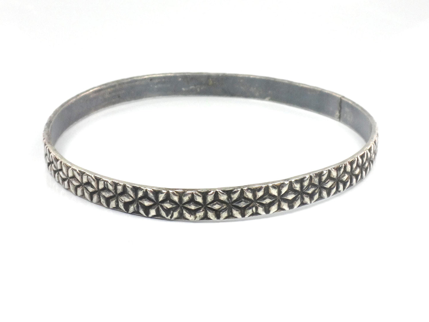 Vintage Sterling Silver Floral Bangle Bracelet: Slip On Style