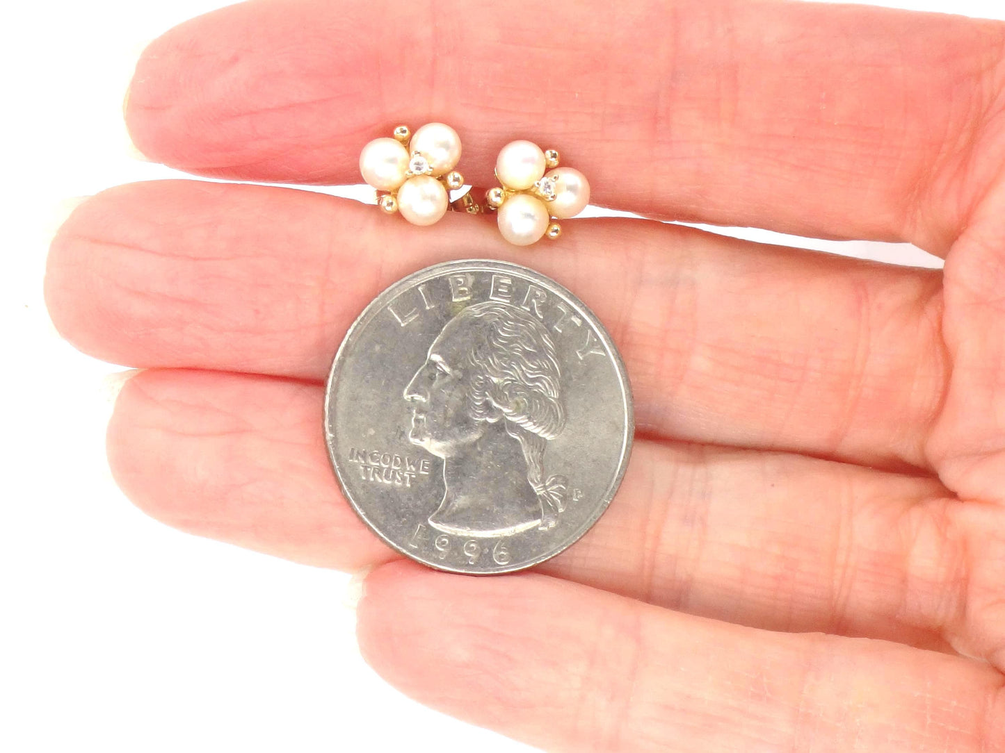 Vintage 14k Yellow Gold Pearl Diamond Stud Earrings: June Birthstone, Bridal Jewelry
