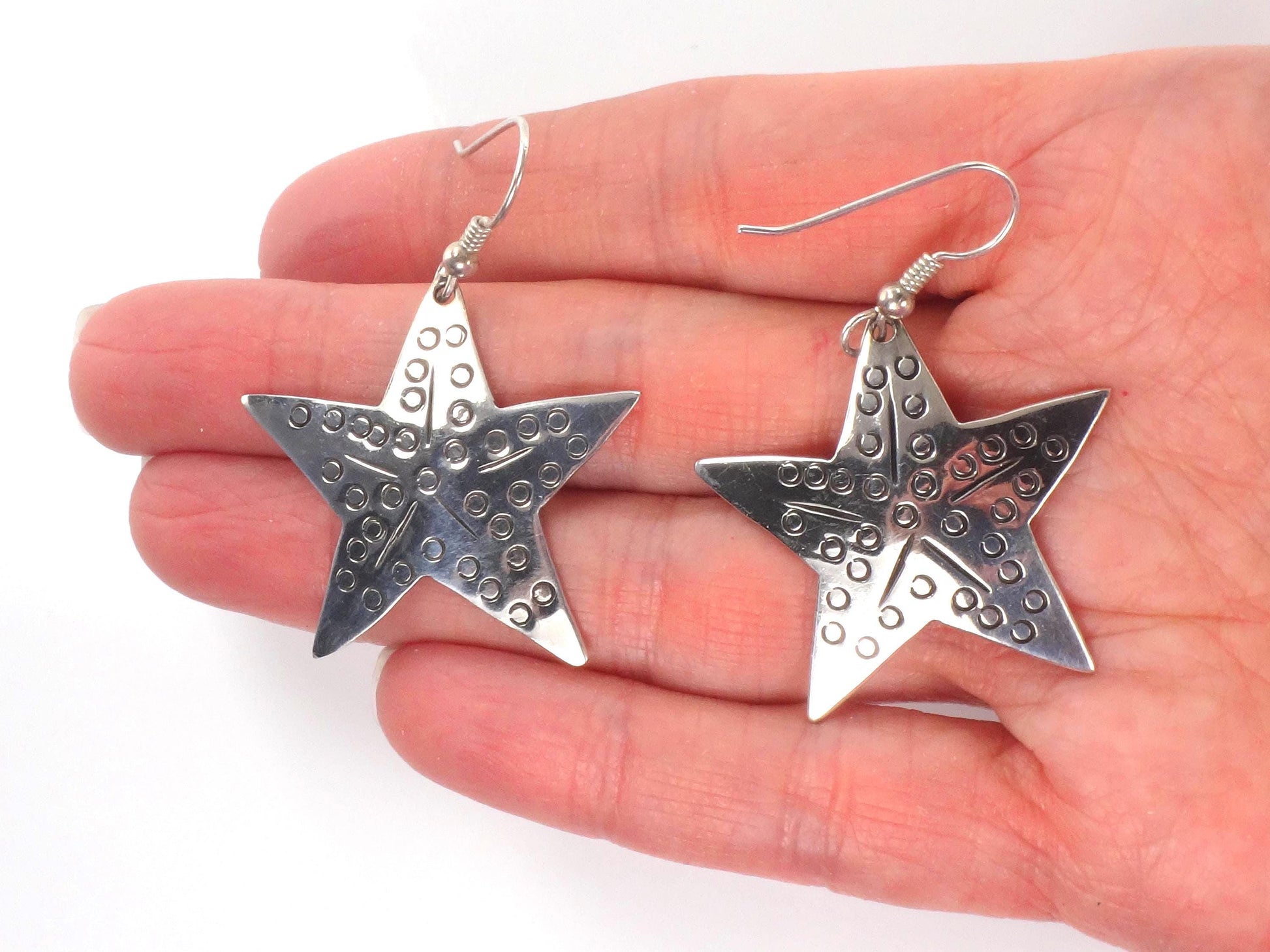 Vintage Large Sterling Silver Starfish Earrings: Mexico