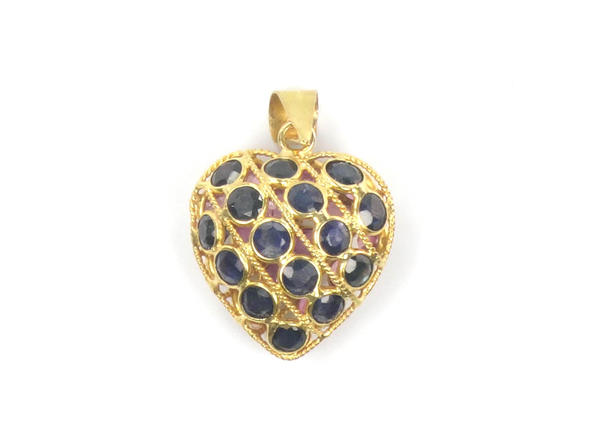 Vintage 18k Gold Sapphire and Ruby Heart Pendant: Reversible