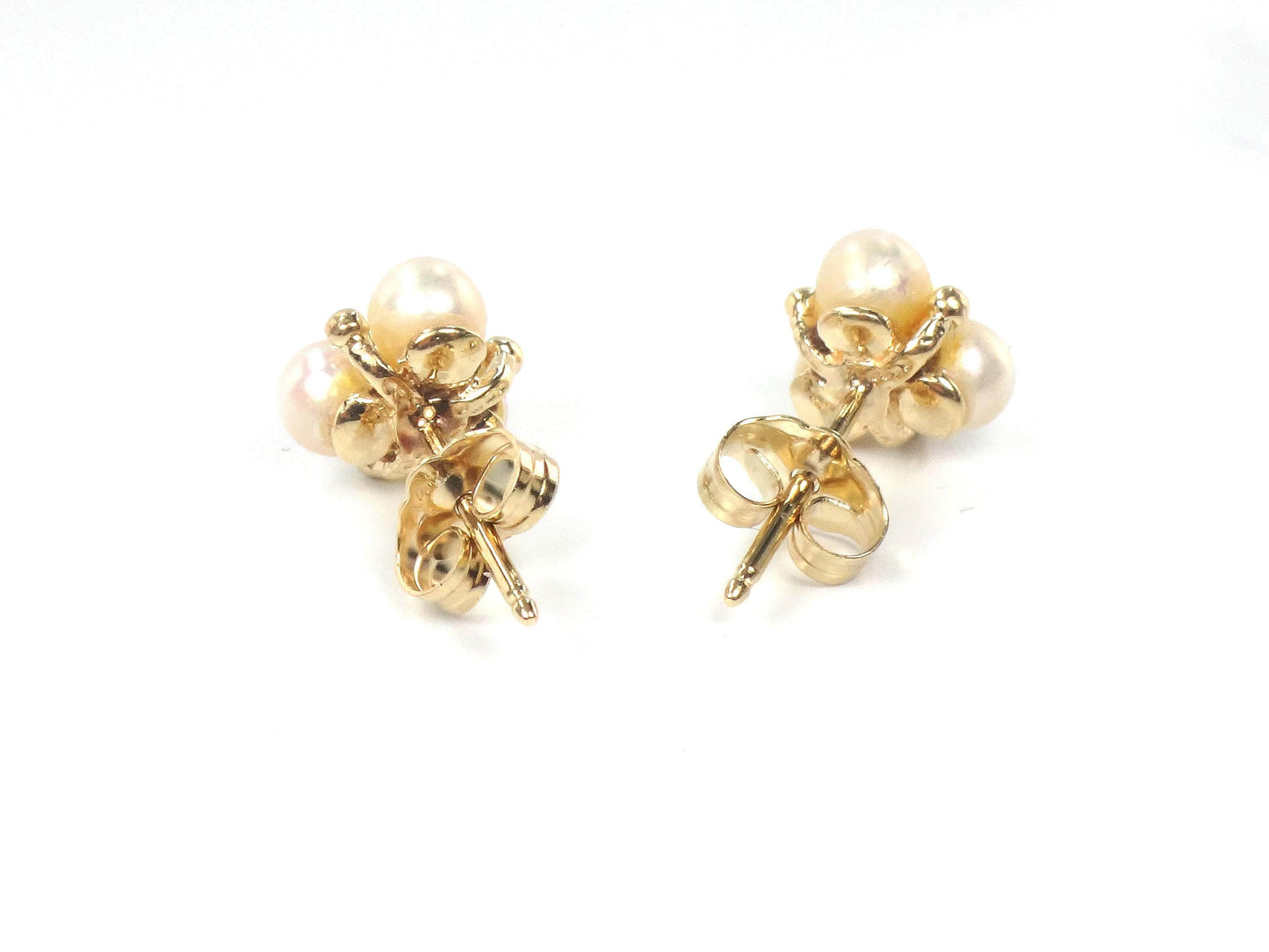 Vintage 14k Yellow Gold Pearl Diamond Stud Earrings: June Birthstone, Bridal Jewelry