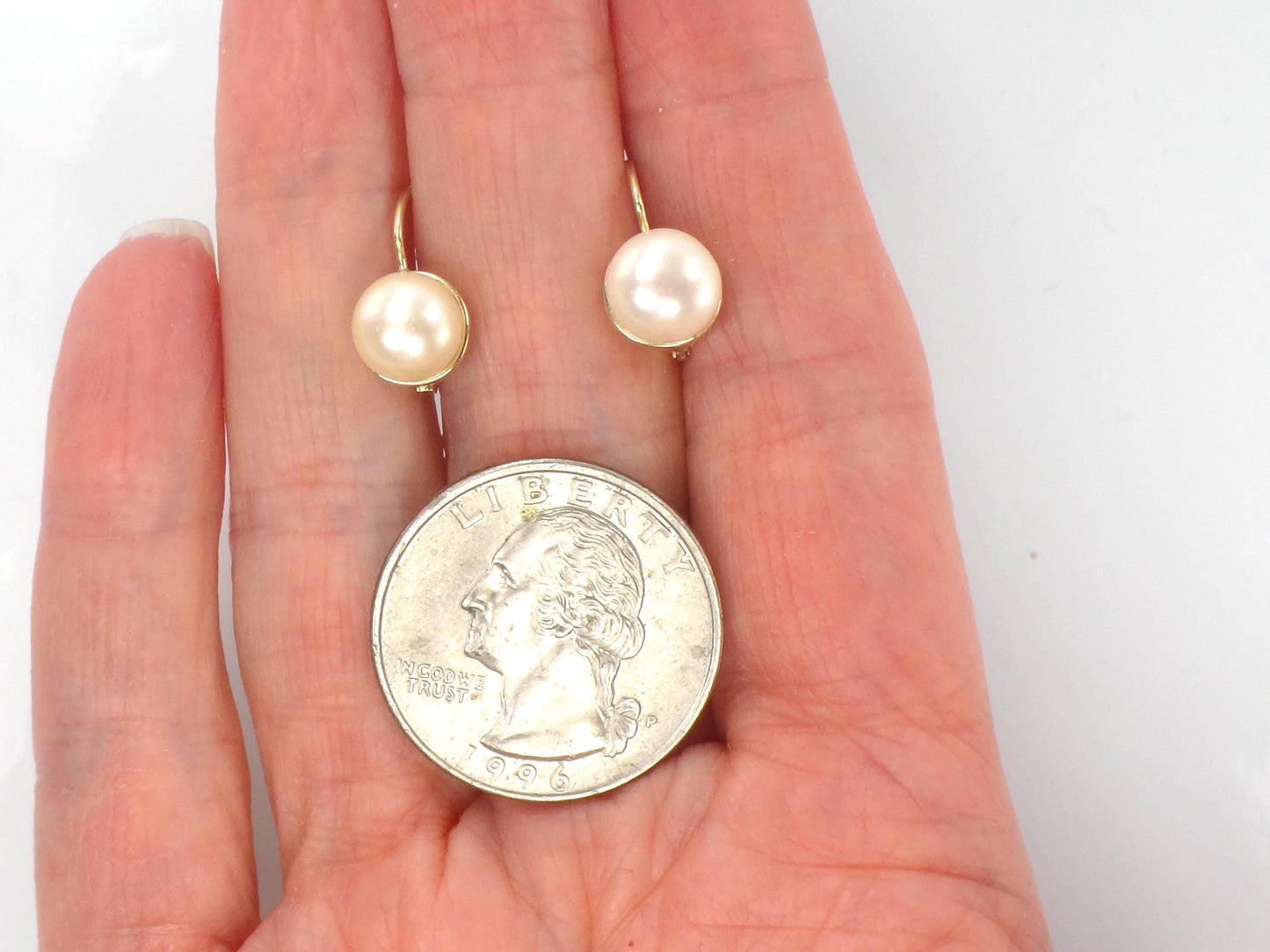 Vintage 14k Gold Pearl Earrings with Lever Backs, Bridal Earrings