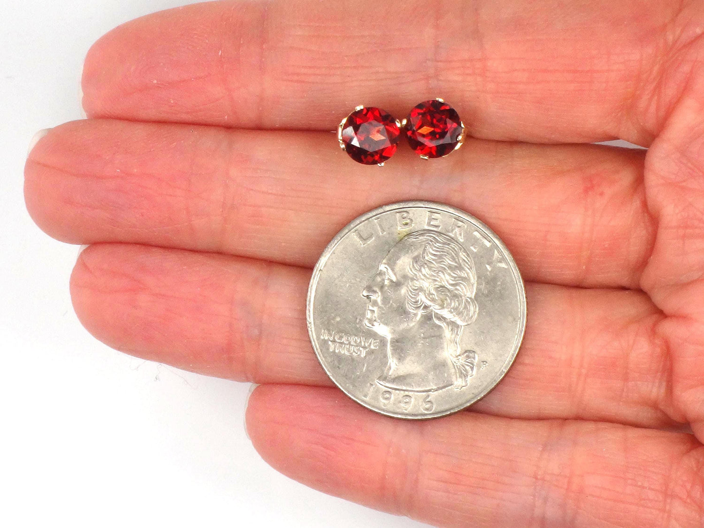 Vintage 14k Gold Garnet Stud Earrings: January Birthstone 6.1 mm