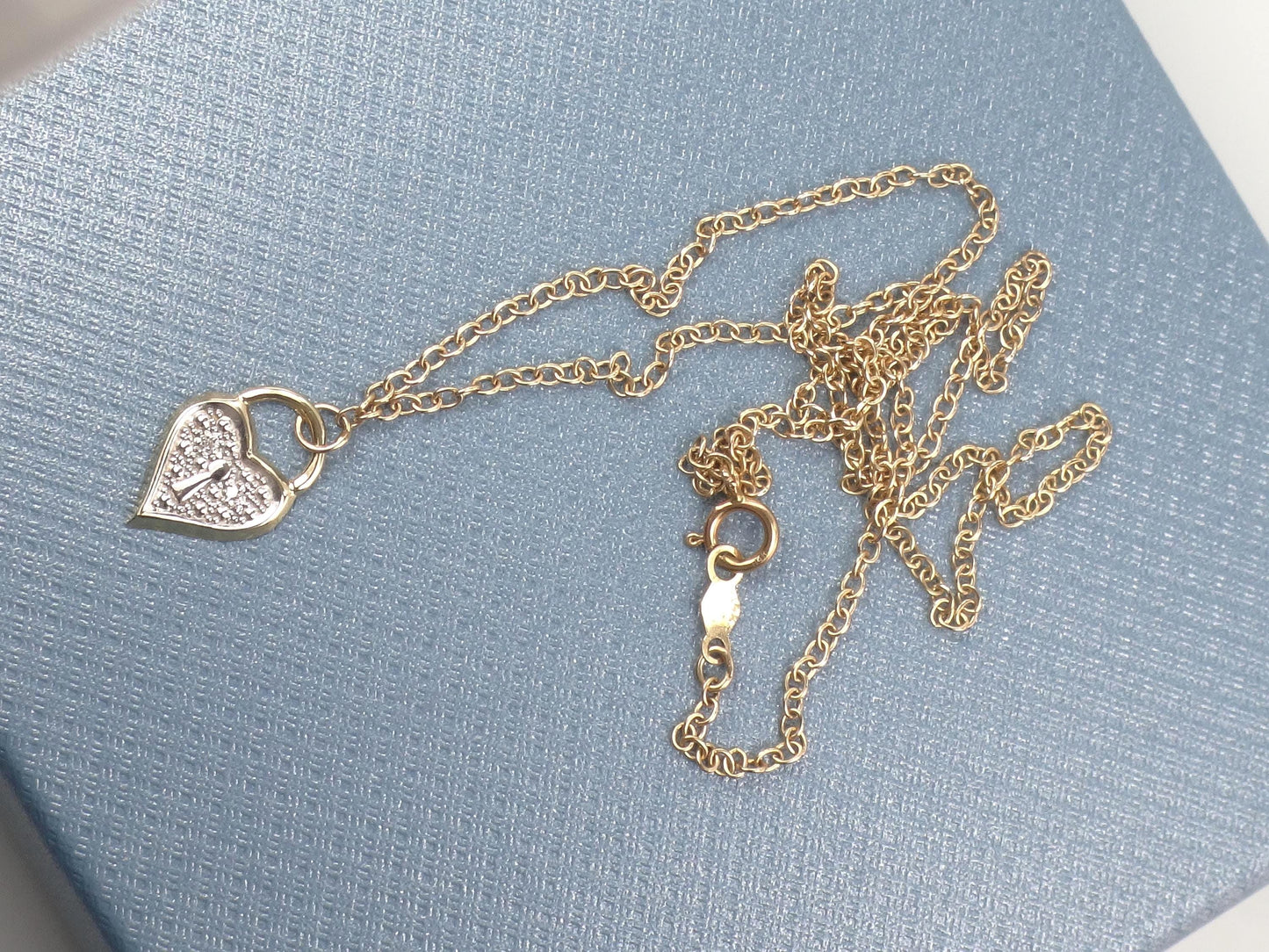 Vintage Dainty 14k Gold Diamond Heart Necklace 16"