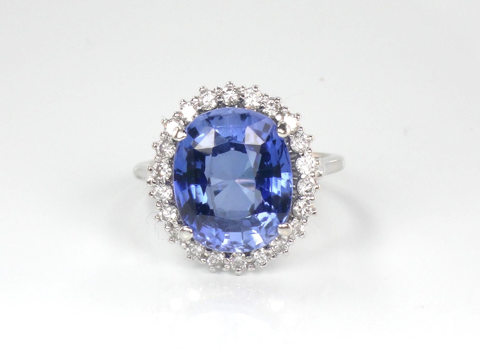 Vintage 14k Gold Oval Blue Sapphire Diamond Halo Ring, Size 7-BelmarJewelers