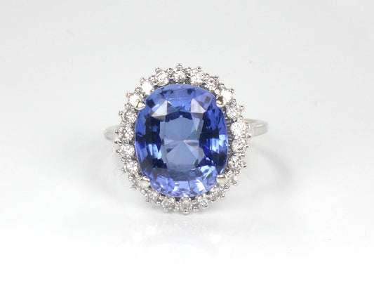 Vintage 14k Gold Oval Blue Sapphire Diamond Halo Ring, Size 7-BelmarJewelers