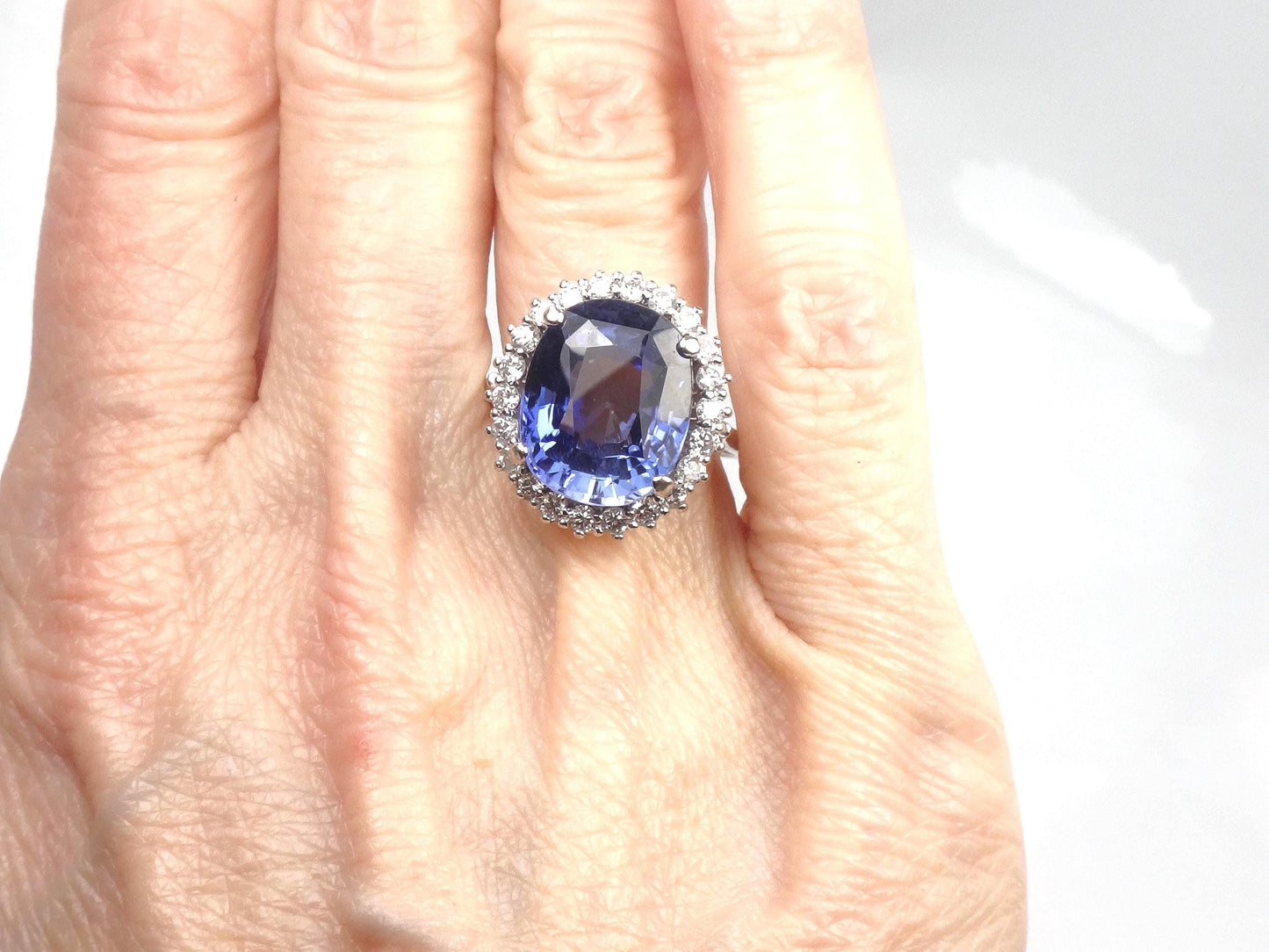 Vintage 14k Gold Oval Blue Sapphire Diamond Halo Ring, Size 7-BelmarJewelers