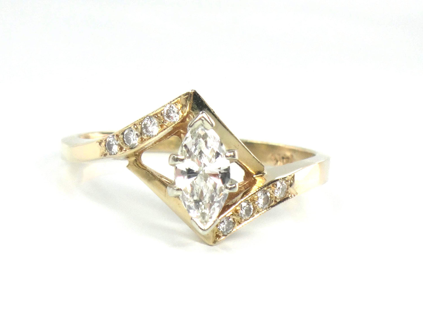 Vintage 14k Yellow Gold Marquise Diamond Engagement Ring - .40 CTS - Size 7