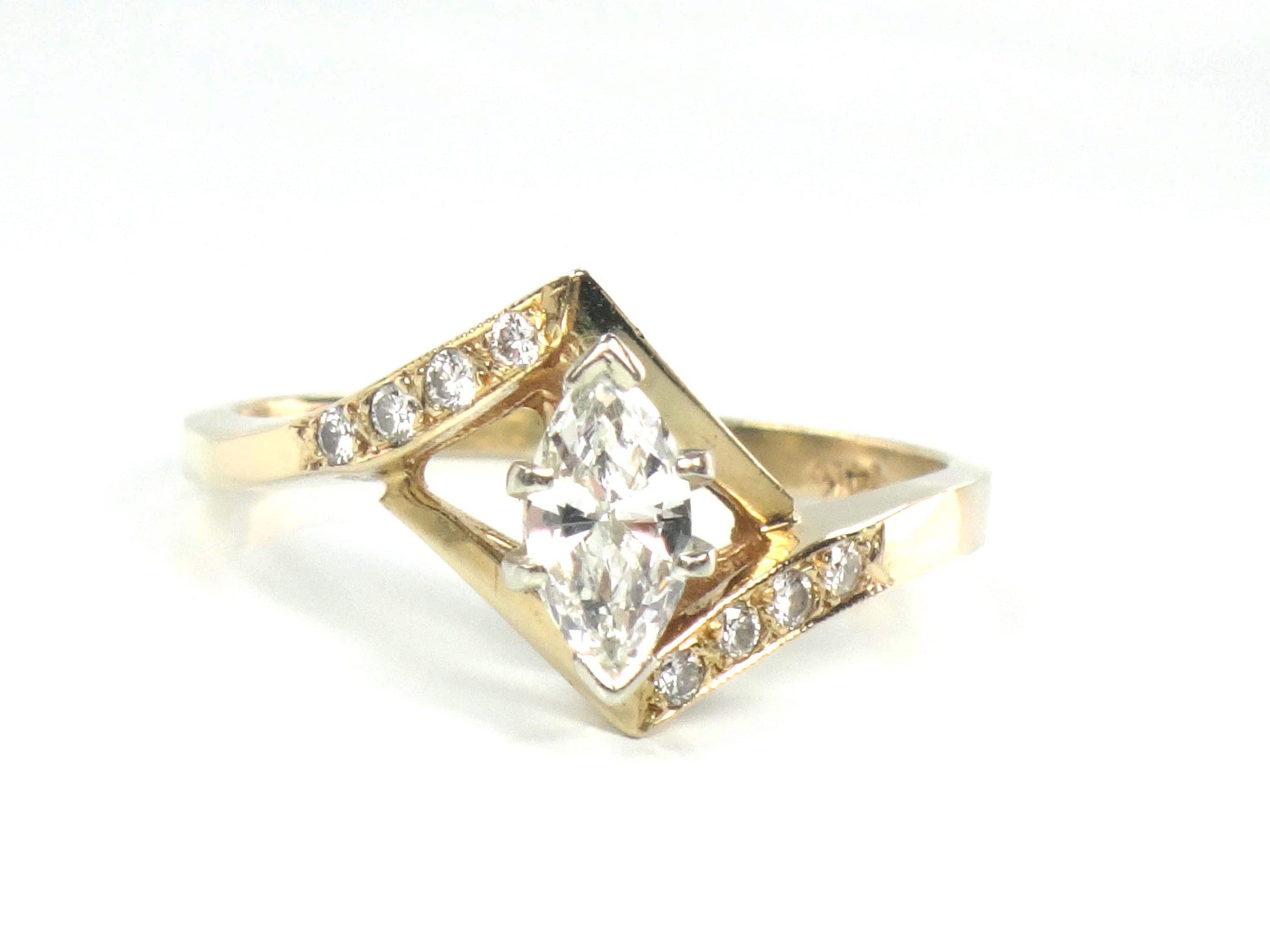 Vintage 14k Yellow Gold Marquise Diamond Engagement Ring - .40 CTS - Size 7