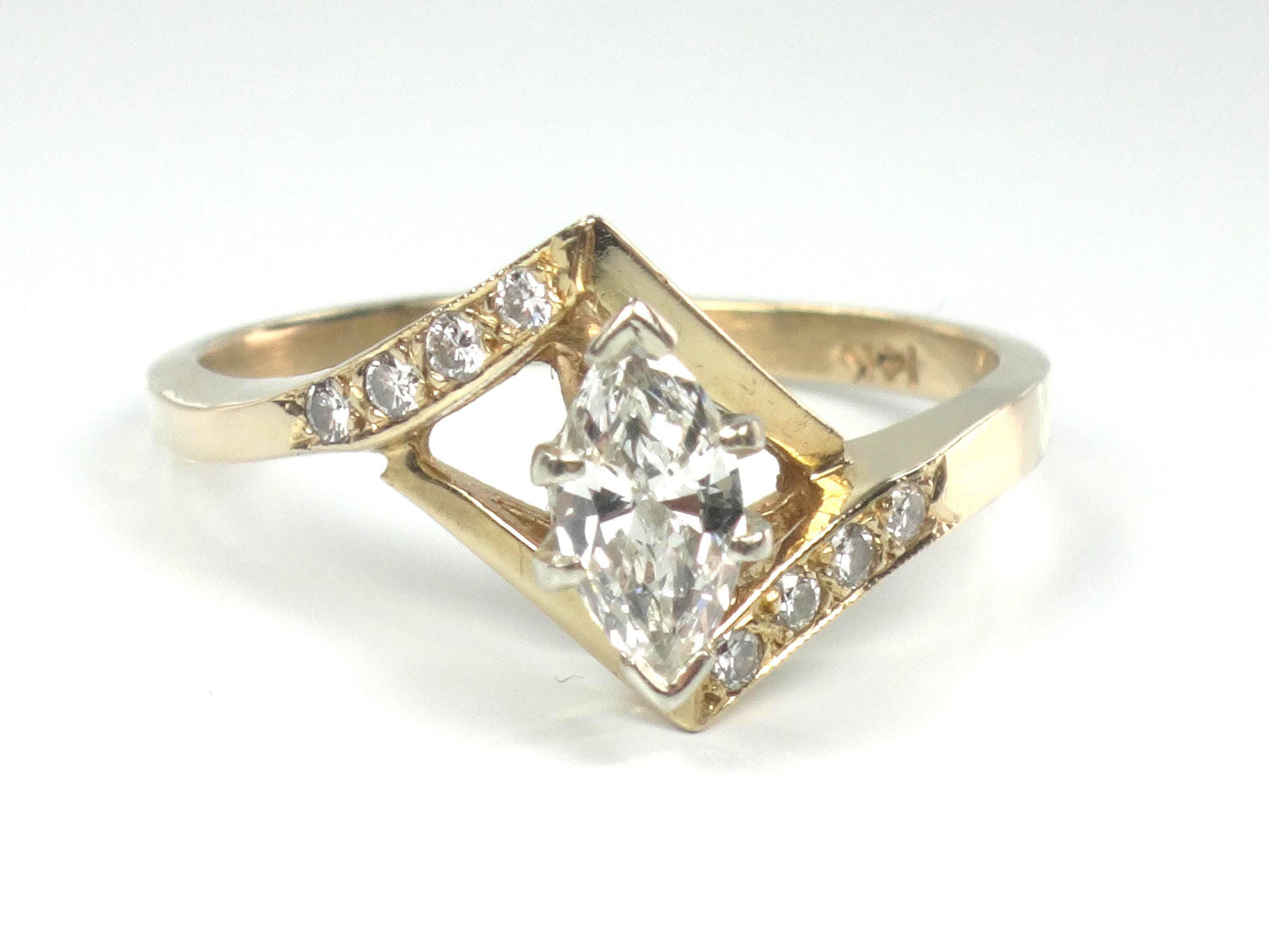 Vintage 14k Yellow Gold Marquise Diamond Engagement Ring - .40 CTS - Size 7
