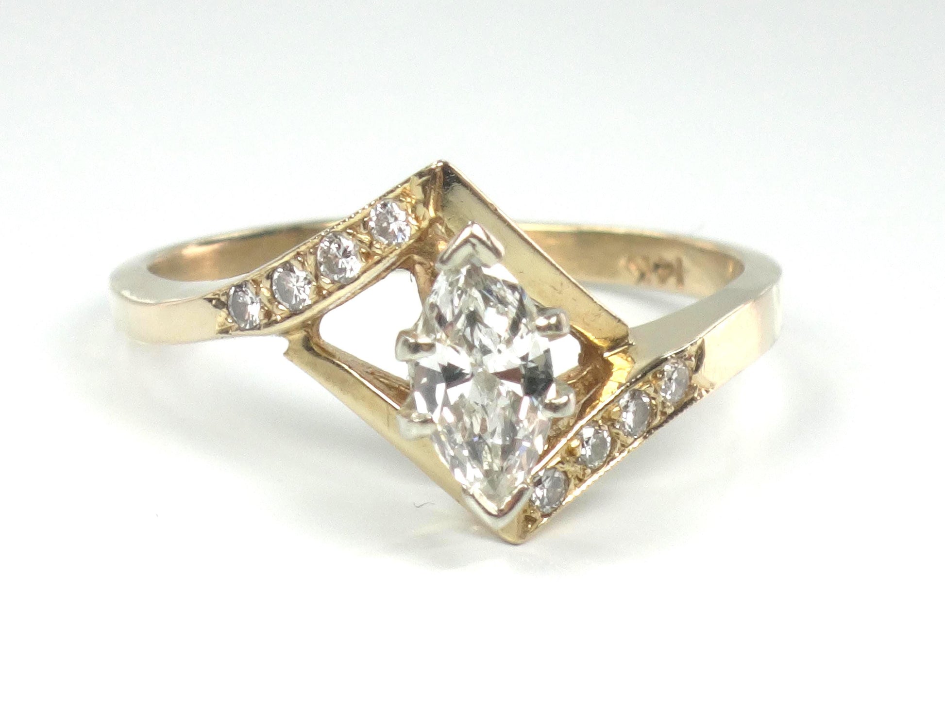 Vintage 14k Yellow Gold Marquise Diamond Engagement Ring - .40 CTS - Size 7