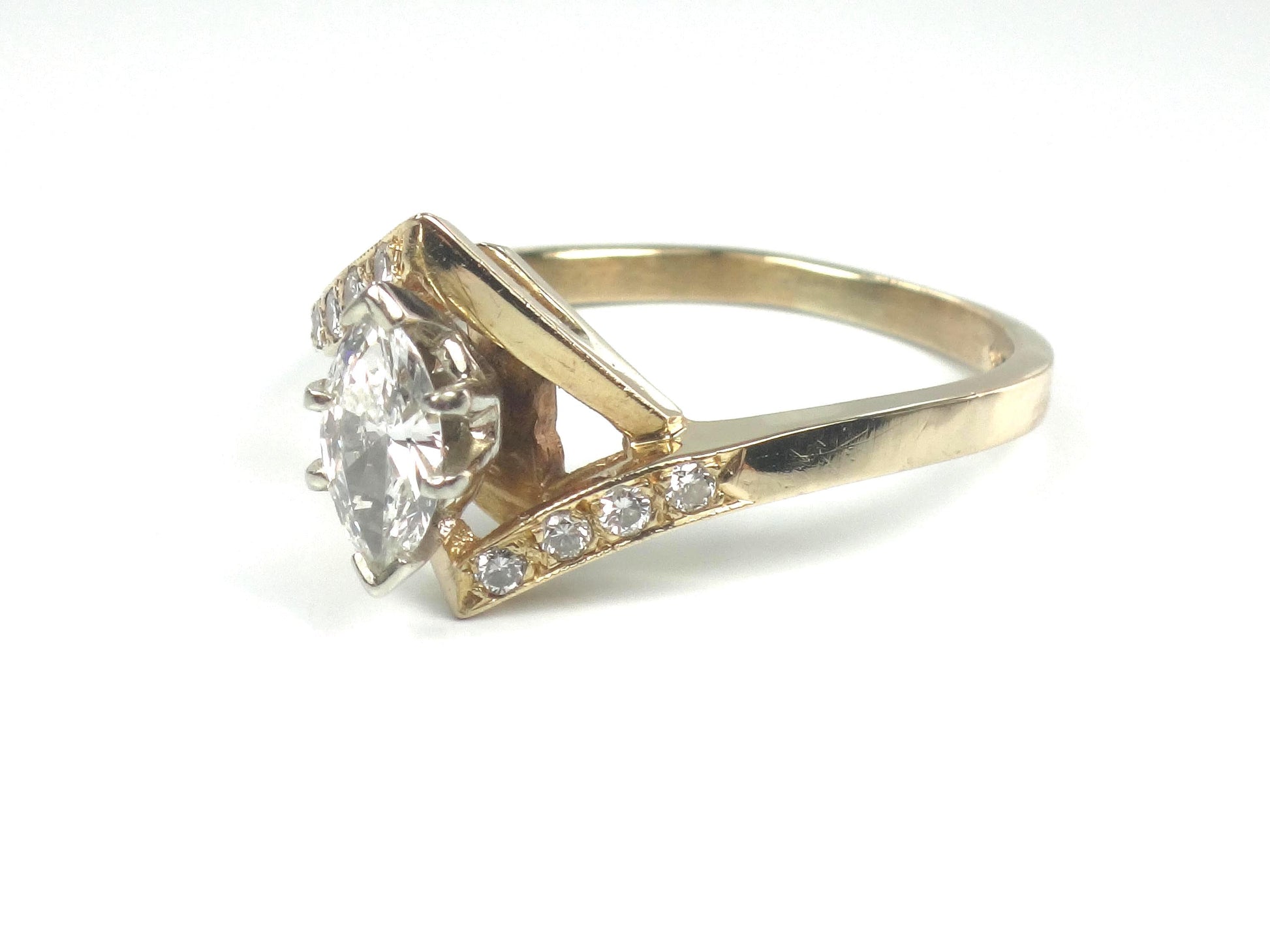 Vintage 14k Yellow Gold Marquise Diamond Engagement Ring - .40 CTS - Size 7