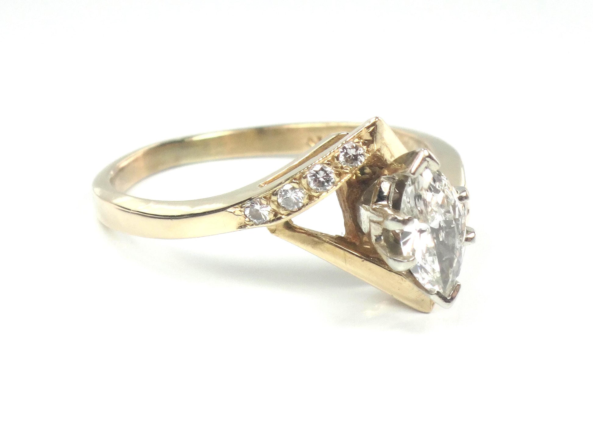 Vintage 14k Yellow Gold Marquise Diamond Engagement Ring - .40 CTS - Size 7