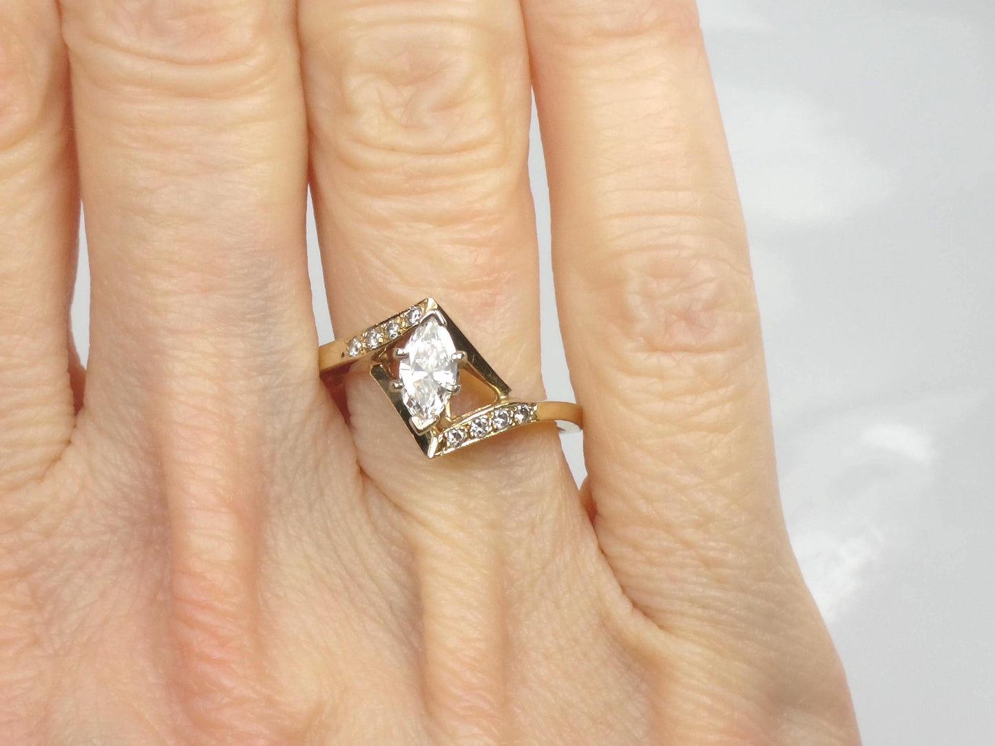 Vintage 14k Yellow Gold Marquise Diamond Engagement Ring - .40 CTS - Size 7