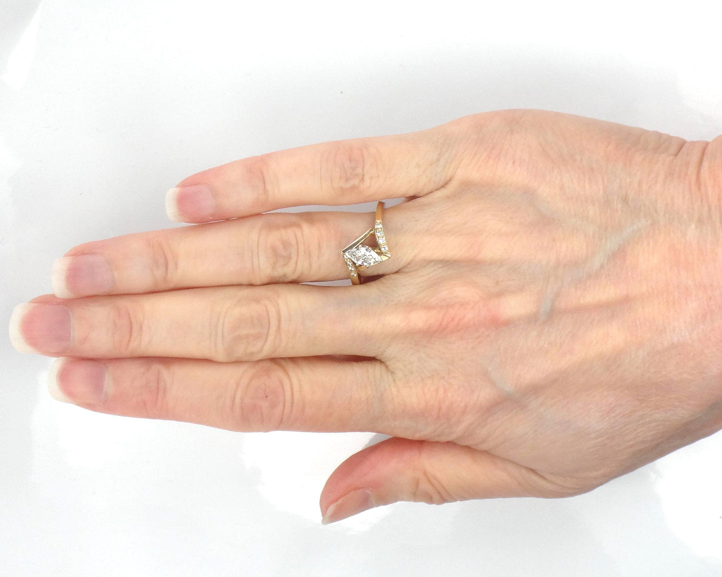 Vintage 14k Yellow Gold Marquise Diamond Engagement Ring - .40 CTS - Size 7