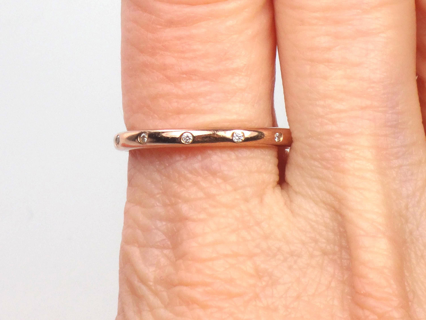 Vintage 14k Rose Gold Diamond Eternity Wedding Band, Size 7.75-BelmarJewelers