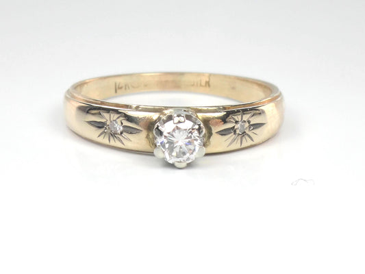 Vintage 14k Gold Starburst Diamond Engagement Ring, Size 7