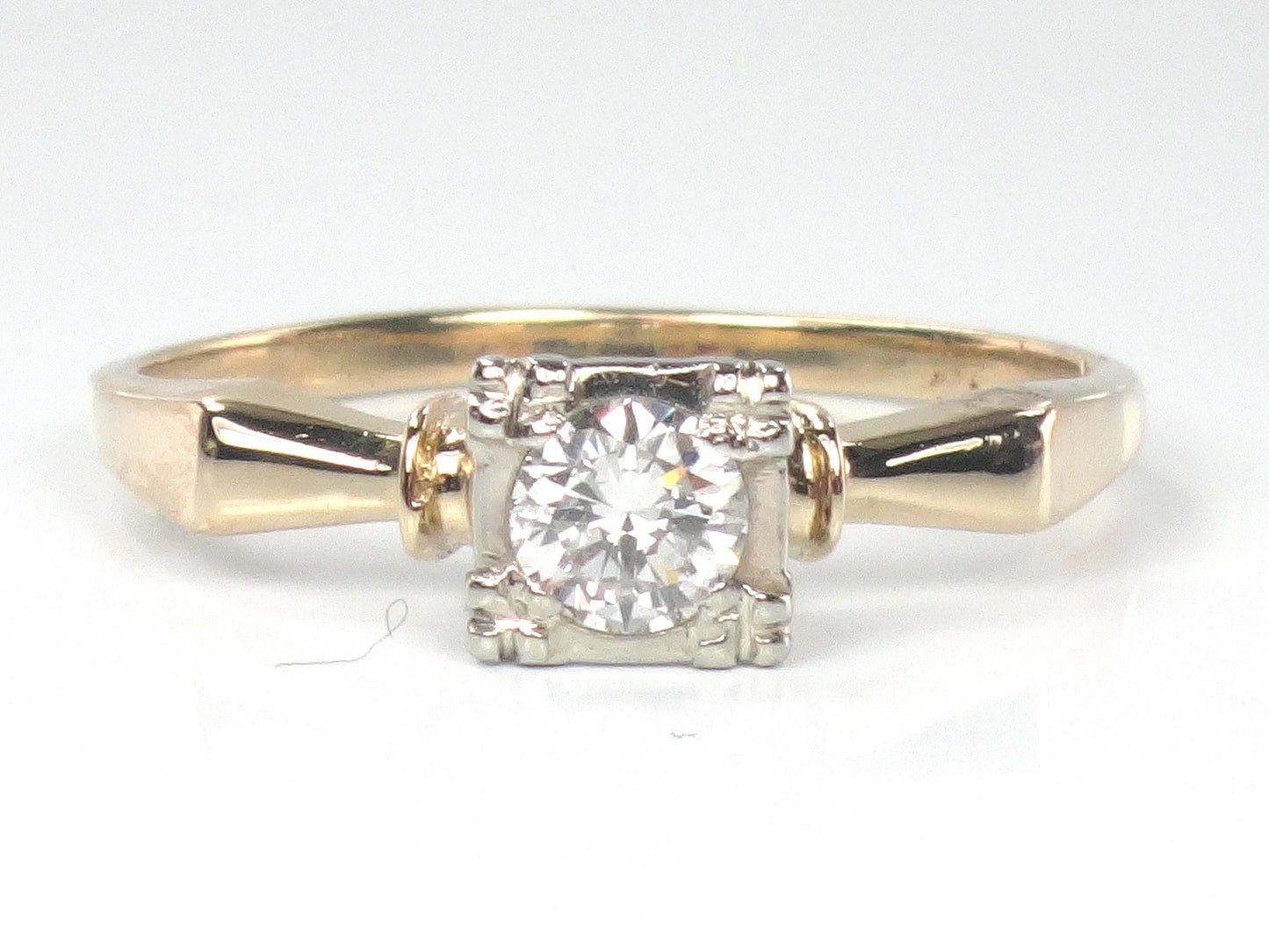 Vintage 14k Gold Diamond Solitaire Engagement Ring, .25 CT, 1950s, Size 6.25-BelmarJewelers