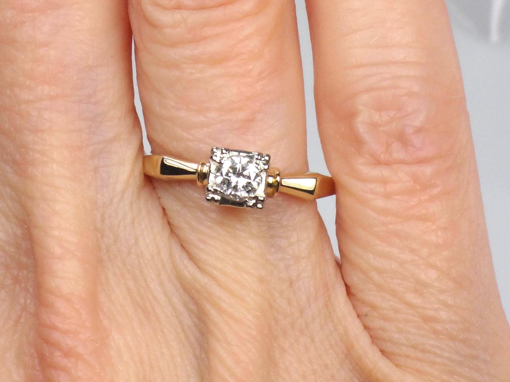 Vintage 14k Gold Diamond Solitaire Engagement Ring, .25 CT, 1950s, Size 6.25-BelmarJewelers
