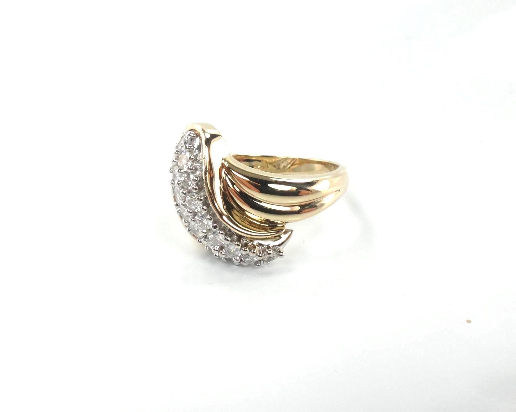 Vintage 14k Yellow Gold Diamond Pave Cluster Ring: 1980s 1.0 CT TDW-BelmarJewelers