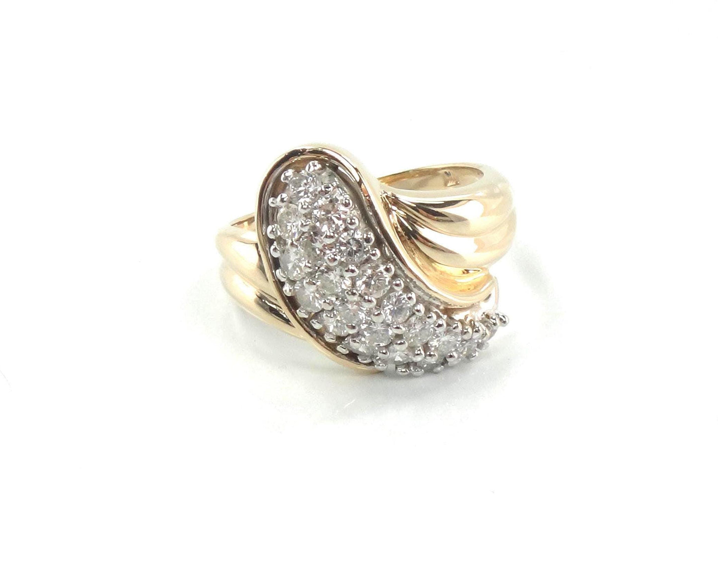 Vintage 14k Yellow Gold Diamond Pave Cluster Ring: 1980s 1.0 CT TDW-BelmarJewelers