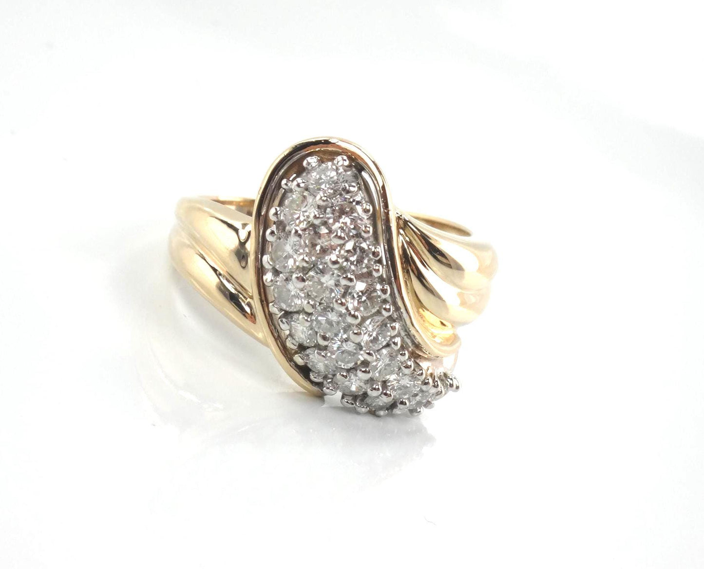 Vintage 14k Yellow Gold Diamond Pave Cluster Ring: 1980s 1.0 CT TDW-BelmarJewelers