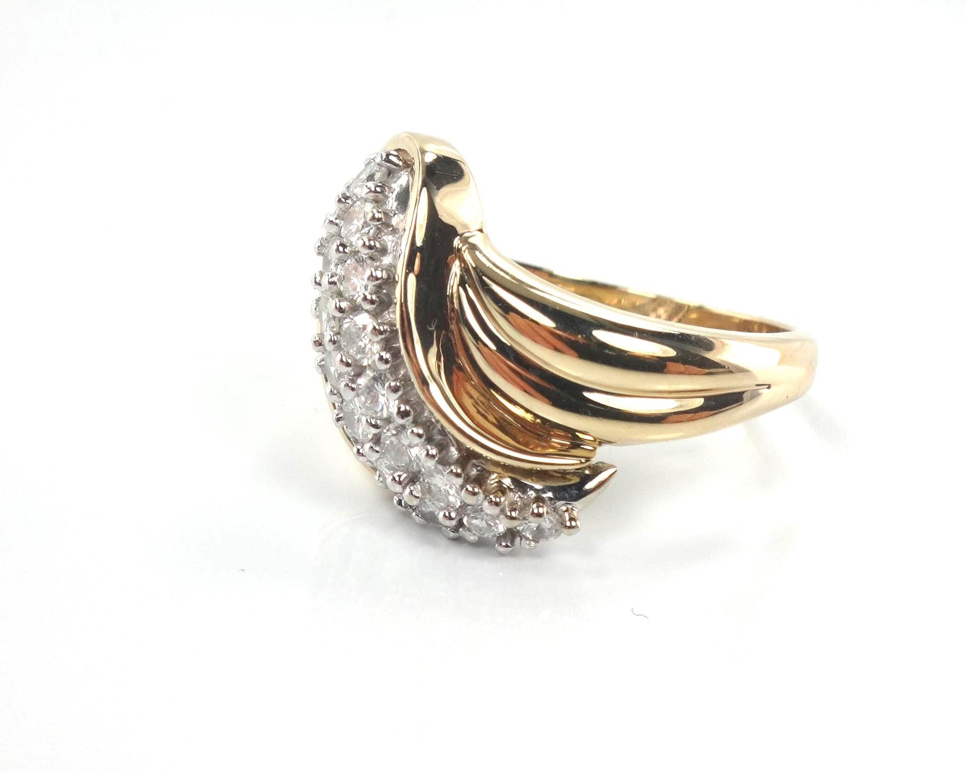 Vintage 14k Yellow Gold Diamond Pave Cluster Ring: 1980s 1.0 CT TDW-BelmarJewelers