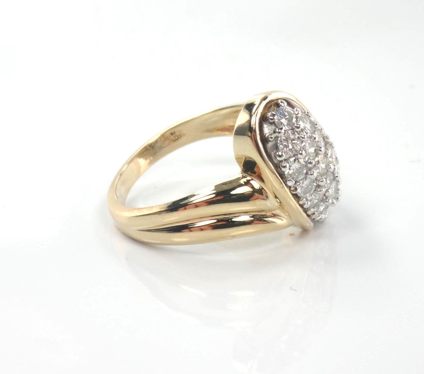Vintage 14k Yellow Gold Diamond Pave Cluster Ring: 1980s 1.0 CT TDW-BelmarJewelers